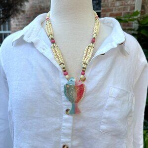 Vintage Unsigned Shell Resin Pisces Fish Necklace Post Earrings Set